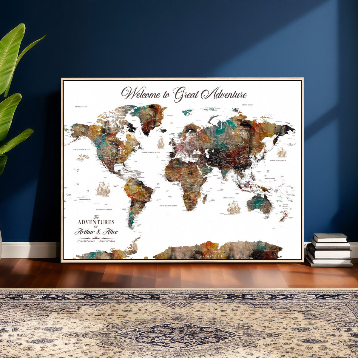 Customizable Framed World Map Canvas Print – Personalized