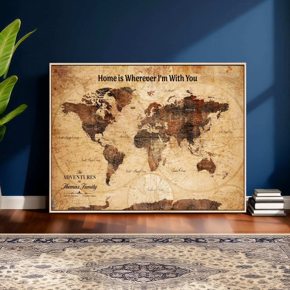 Custom Vintage World Map Canvas Wall Art – Custom Framed