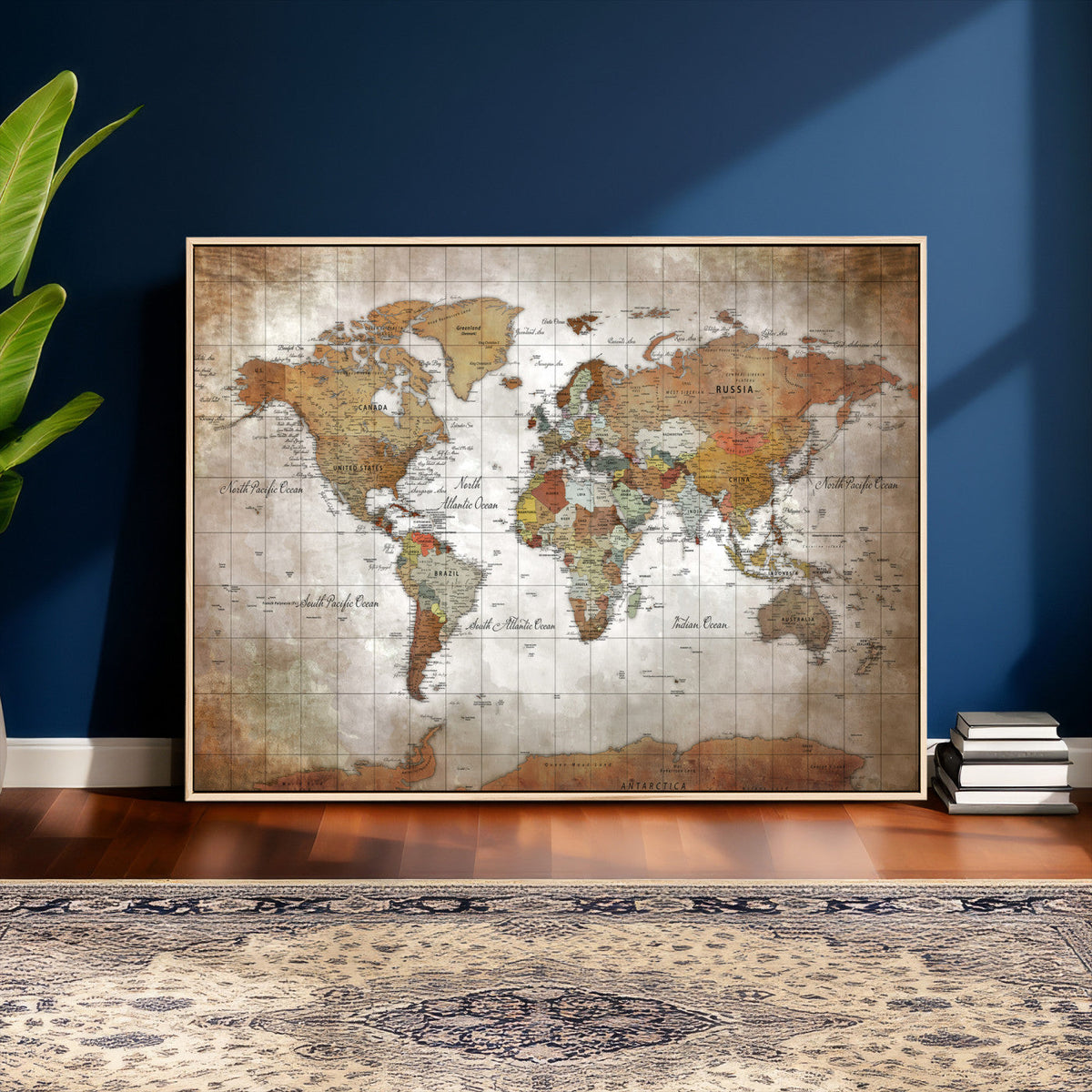 Vibrant Watercolor World Map Canvas Wall Art – Framed Travel