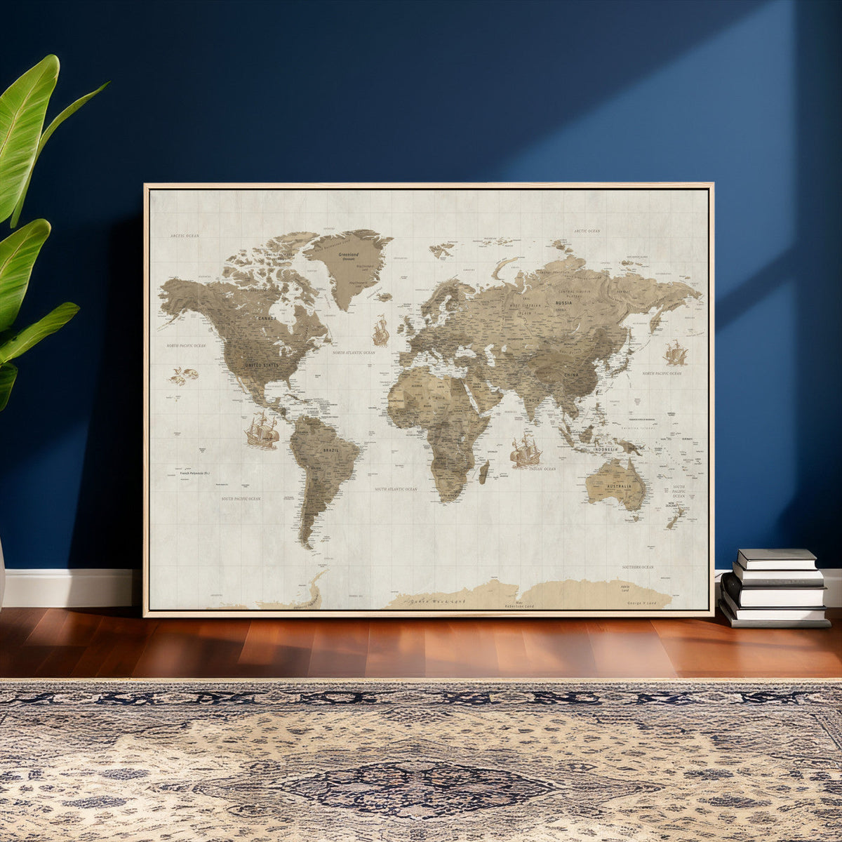 Detailed World Map Wall Art Canvas Print
