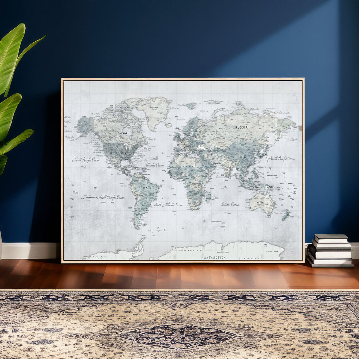 Push Pin World Map Canvas Print - Detailed Vintage World Map