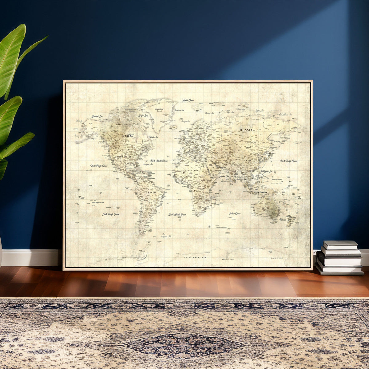 Colorful Watercolor World Map Canvas Wall Art – Framed