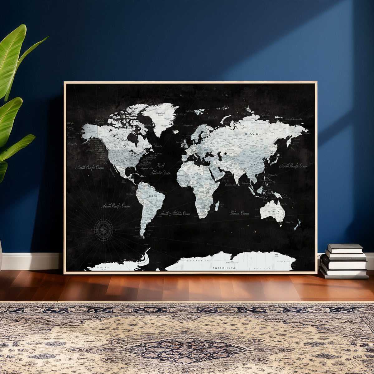 World Map Canvas Print – Framed Push Pin Wall Art, Color