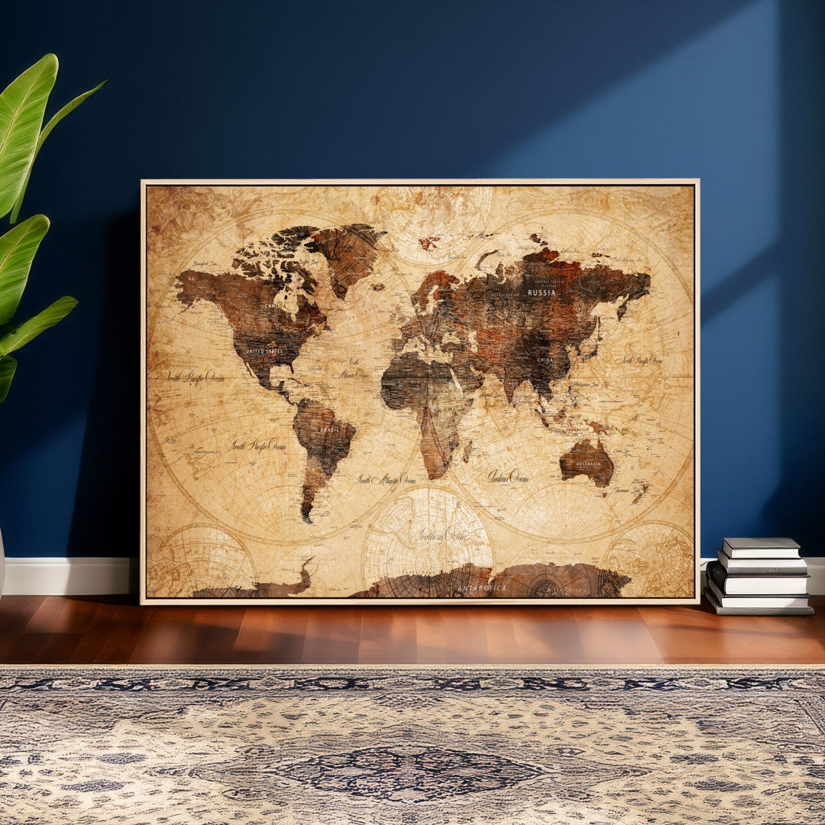 Modern Red and Gray World Map Canvas Print – Framed Wall Art