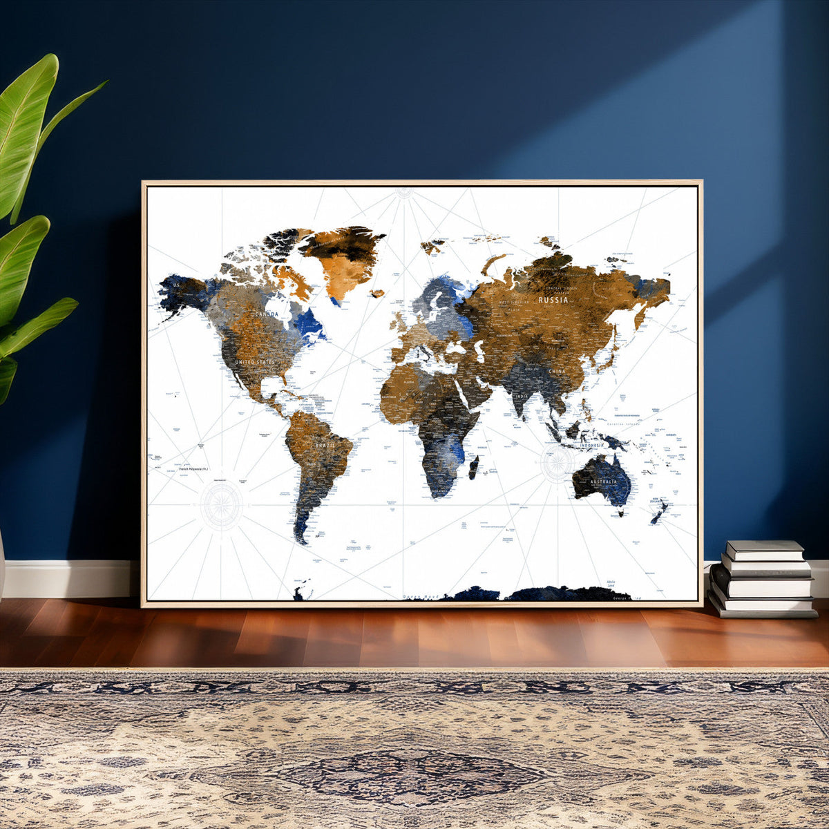 Colorful Watercolor World Map Canvas Wall Art – Framed