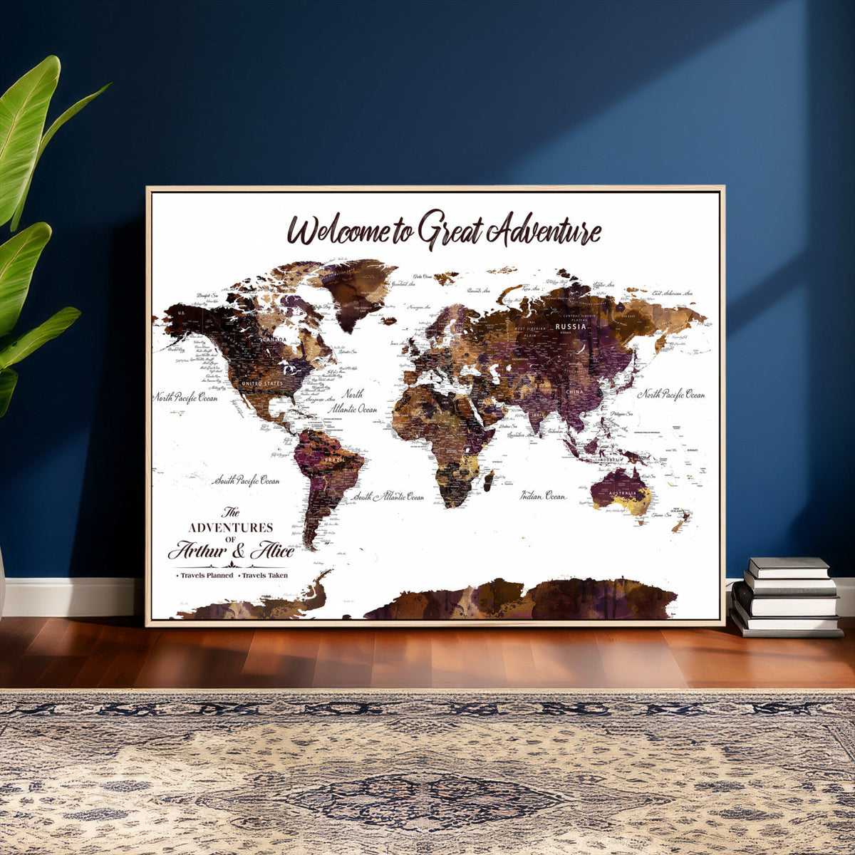 Custom Push Pin World Map Wall Art Canvas Print –