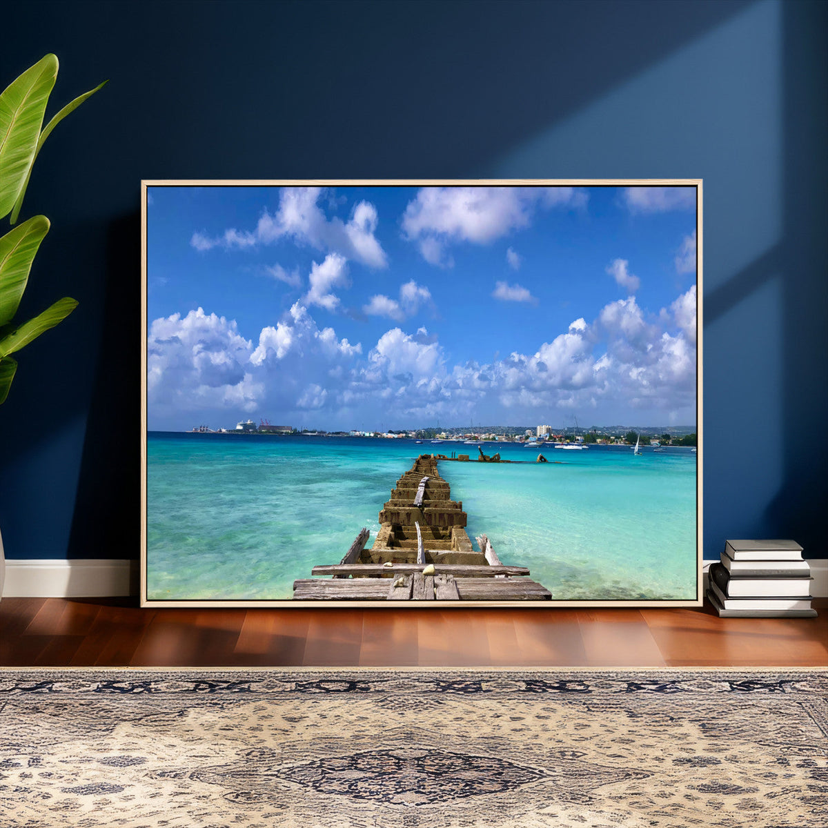 Caribbean Ocean Pier Seascape Wall Art Canvas Print,
