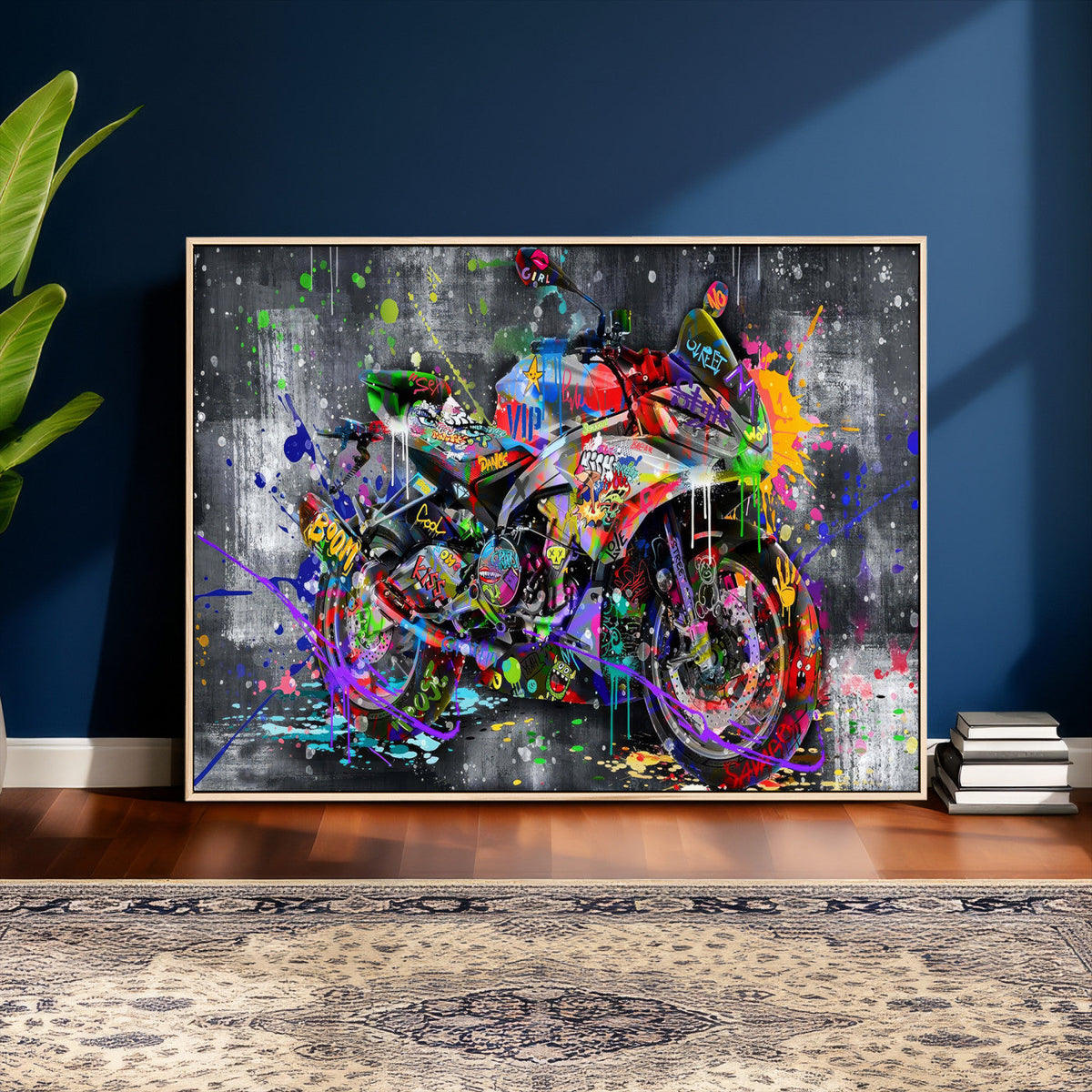 Graffiti Motorcycle Wall Art Canvas Print, Urban Street Art