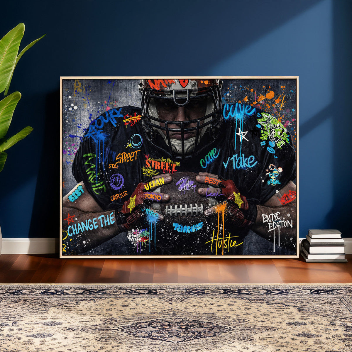Graffiti American Football Player Street Art Wall Art Canvas