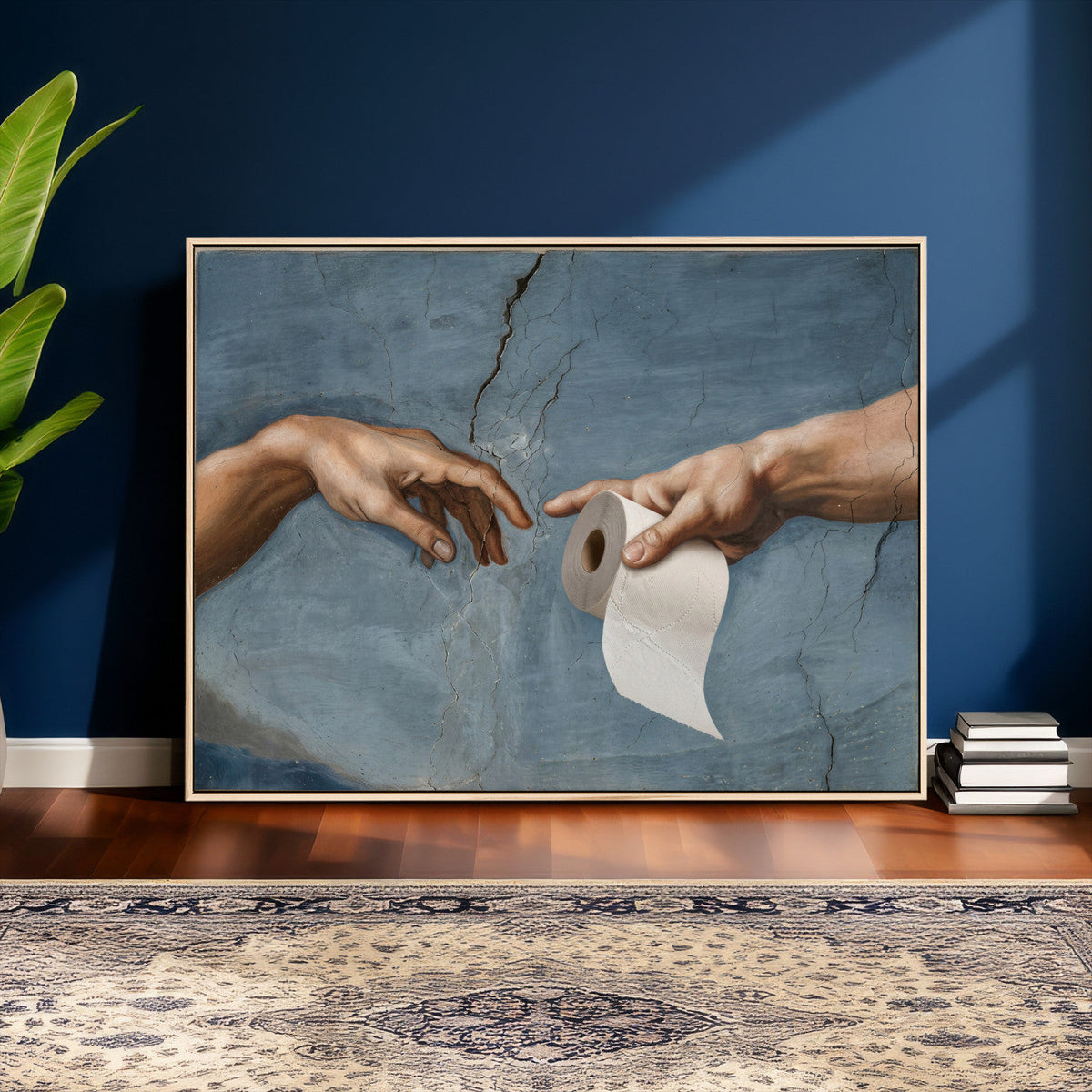 Funny Bathroom Canvas Wall Art, Michelangelo Creation of