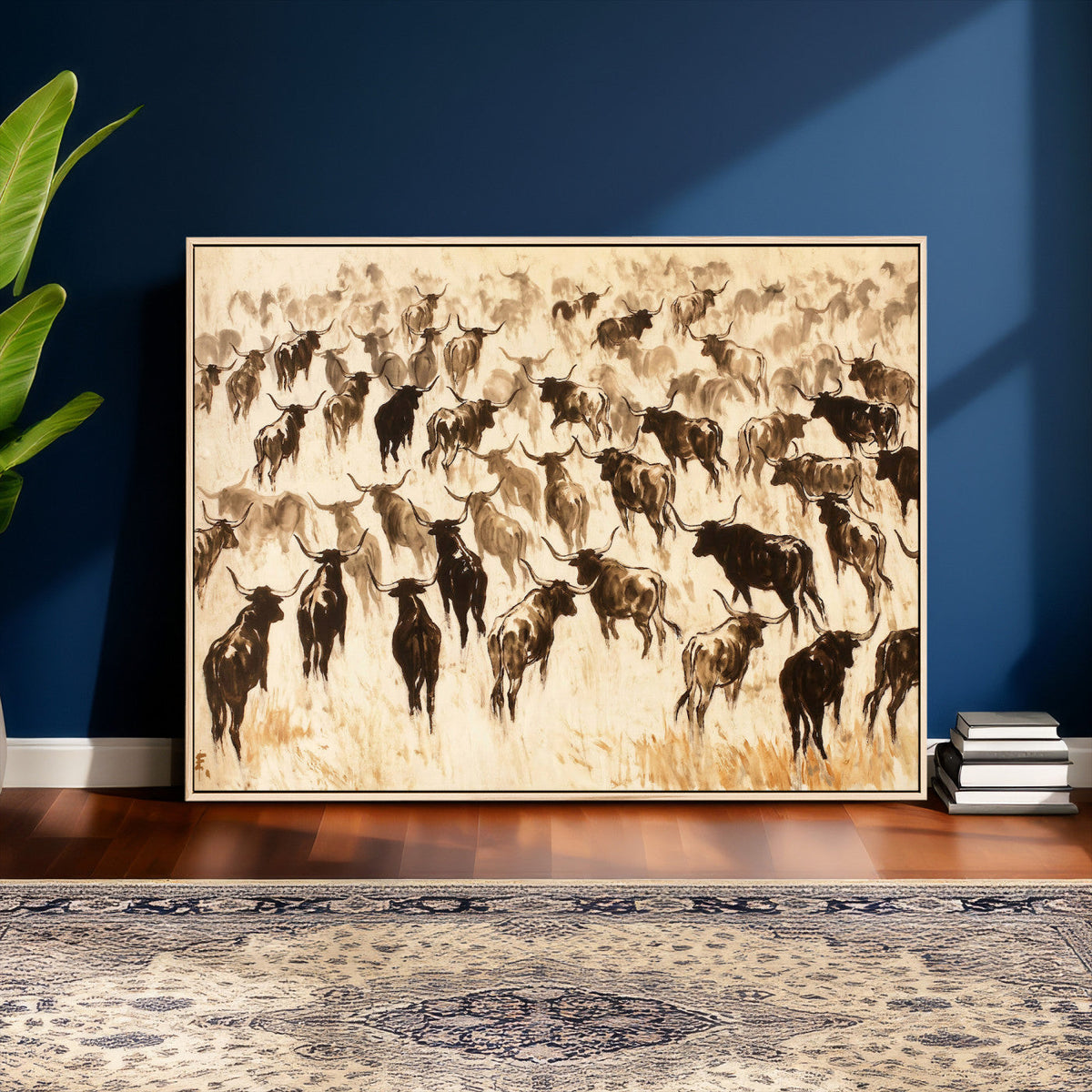 Texas Longhorn Sepia Canvas Wall Art, Western Cattle