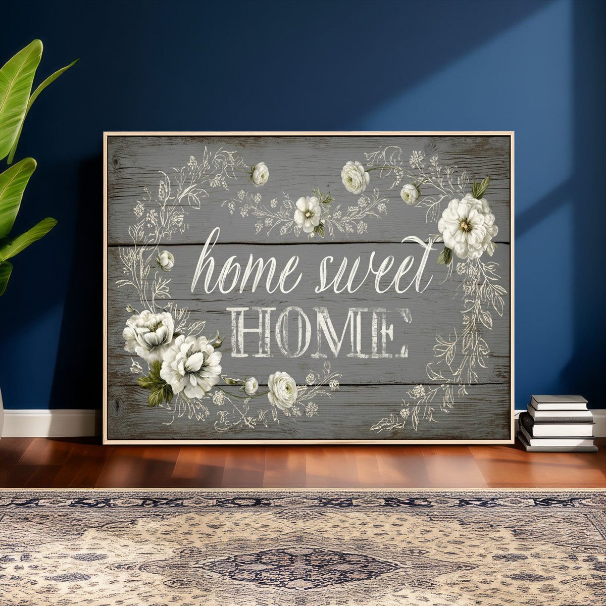 Home Sweet Home Wall Art Canvas Print, Floral Farmhouse