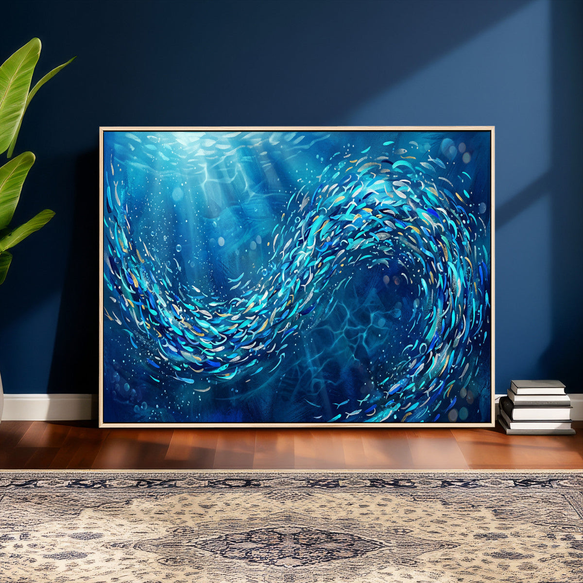 School of Fish Canvas Print | Blue Ocean Underwater Wall Art
