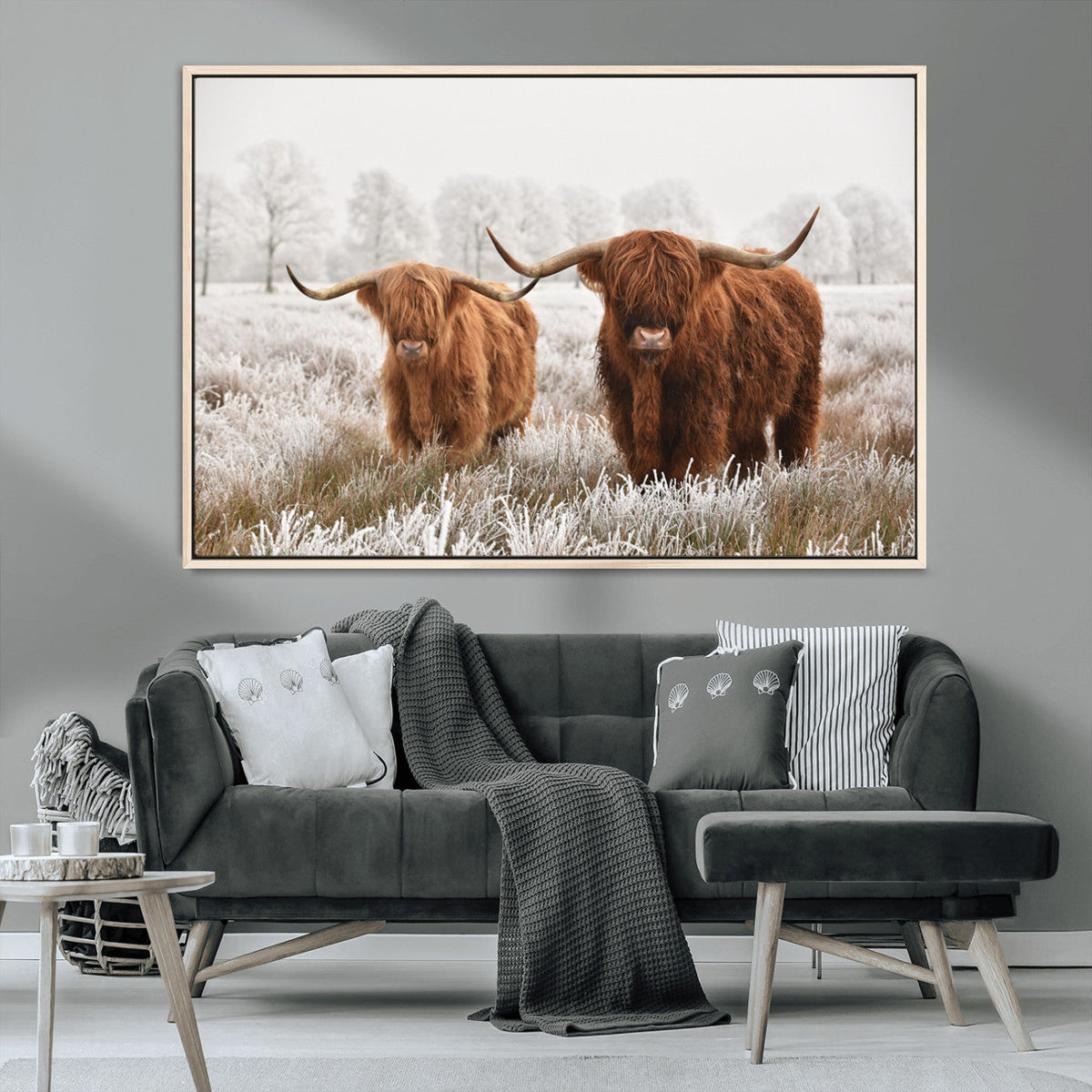 Longhorn Cattle Wall Art Canvas Print, Framed Farmhouse