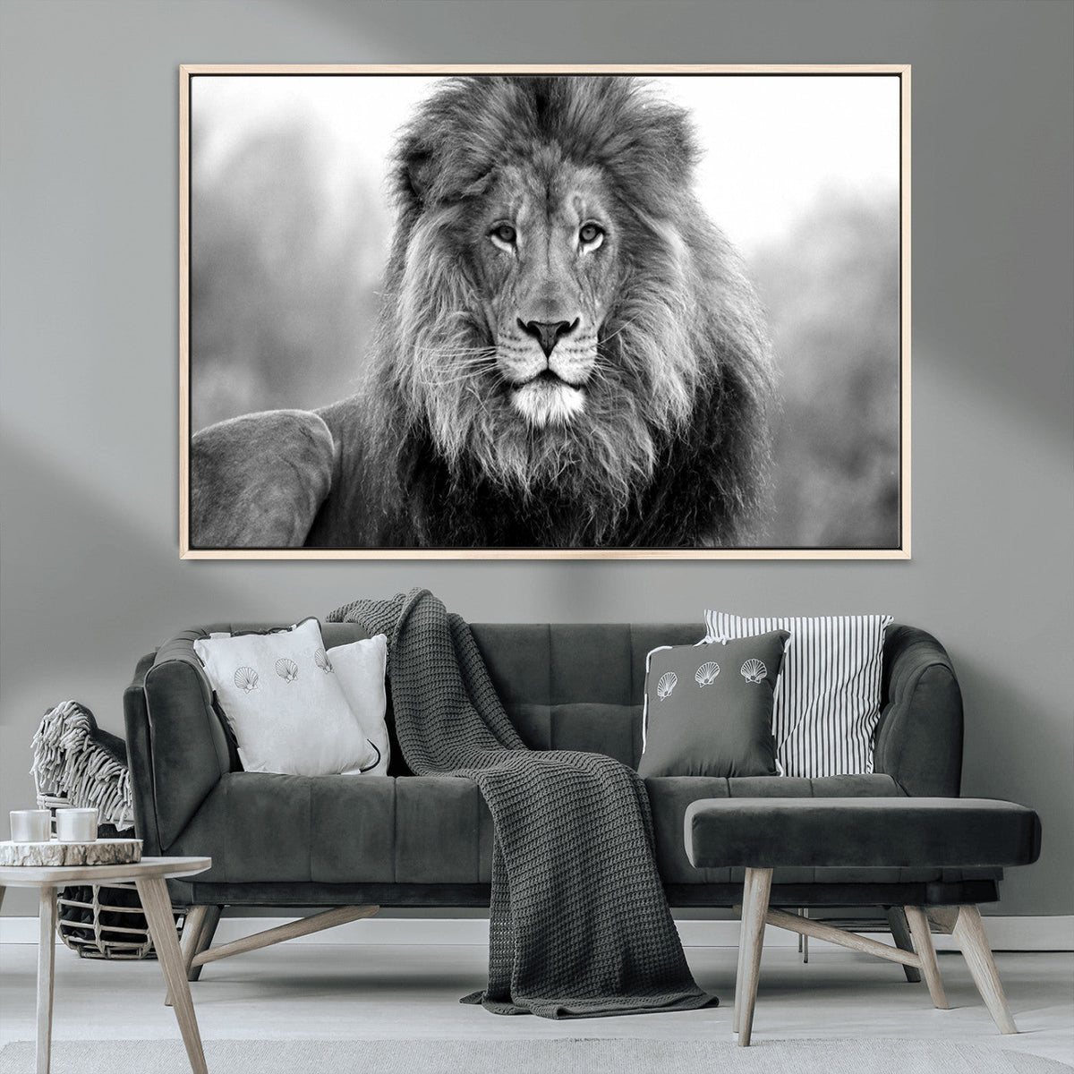 Black and White Lion Canvas Wall Art – Animal Print Artwork