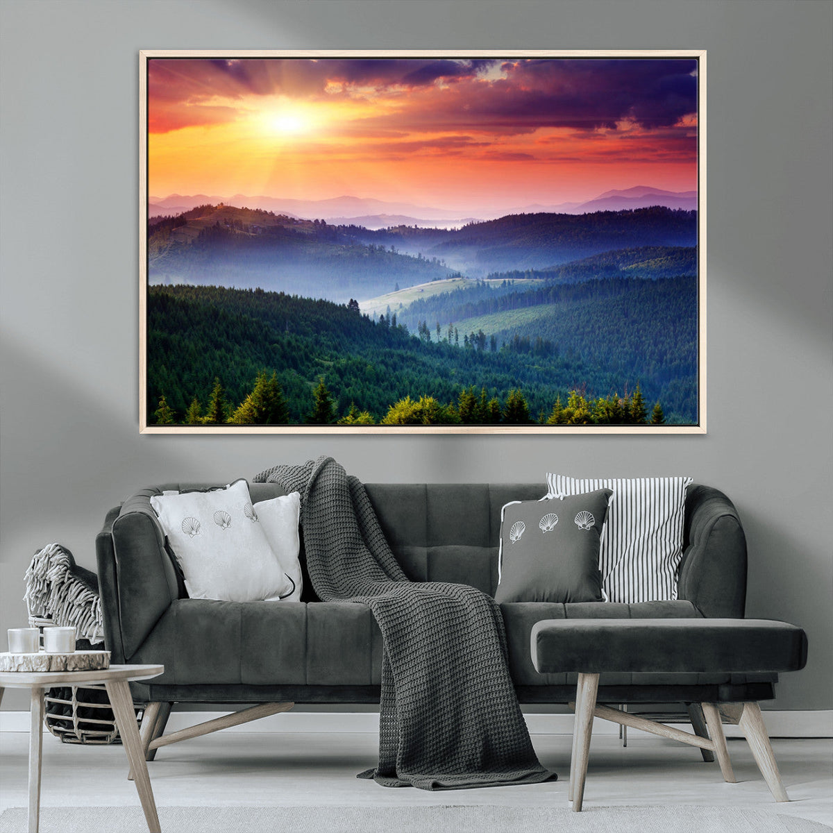 Mountain and Sunset Wall Art Canvas Print