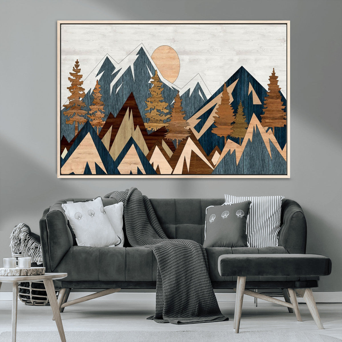Abstract Wood Panel Effect Mountain Range Top Wall Art