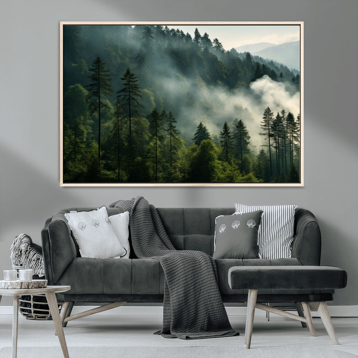 Misty Forest Wall Art Premium Canvas Print a Foggy and