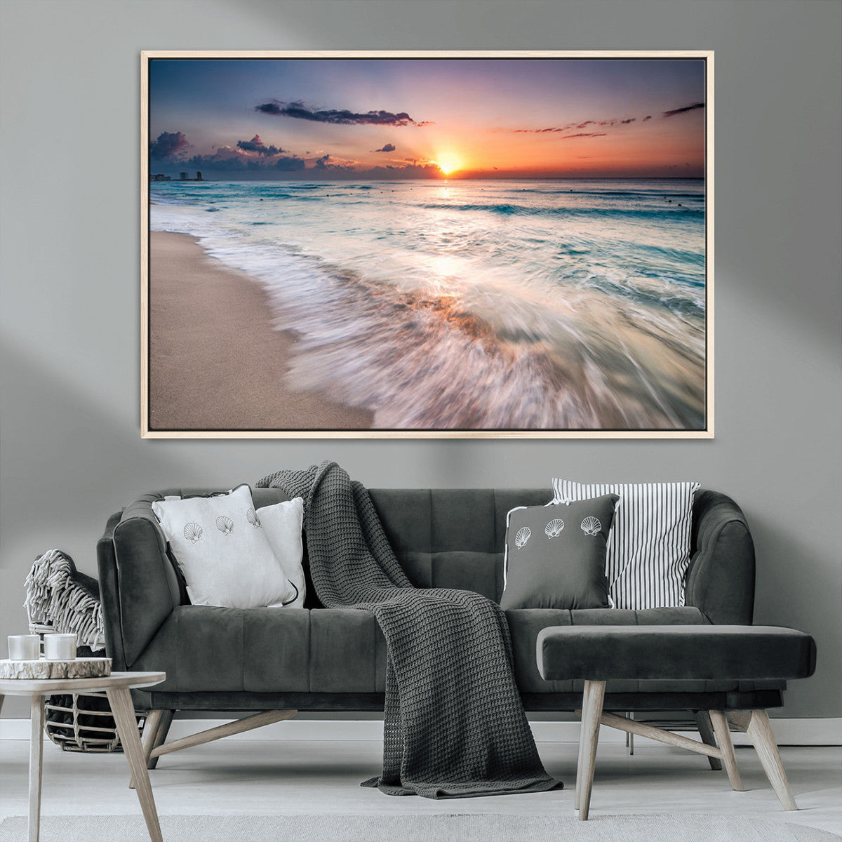 Sunset Beach Wall Art – Soothing Coastal Landscape, Ready to