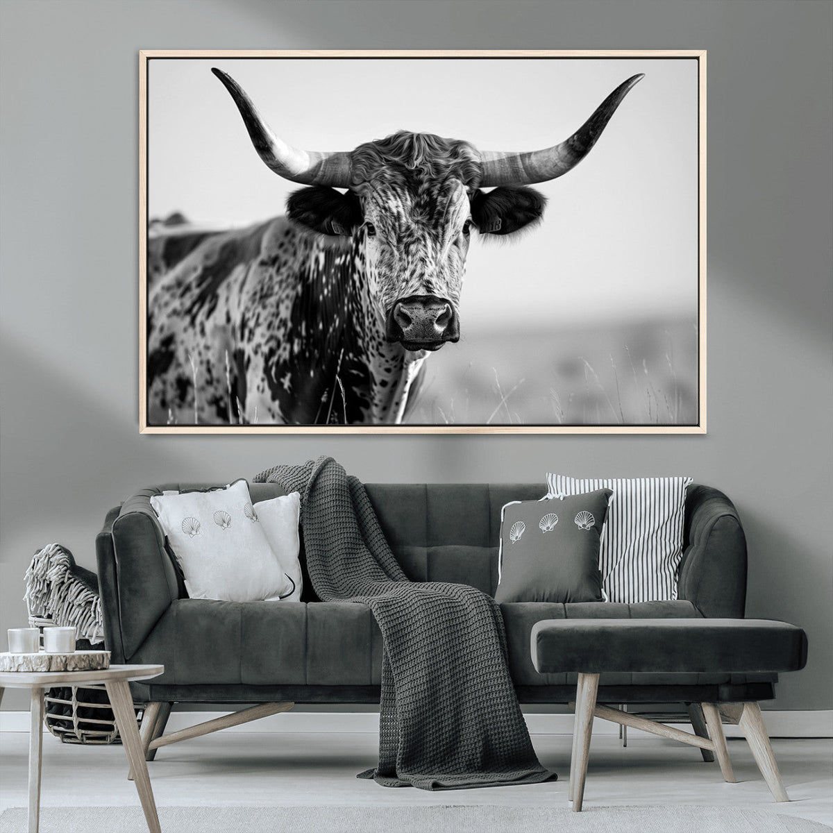 Texas Highland Cow Longhorn Canvas Print - Rustic Farmhouse