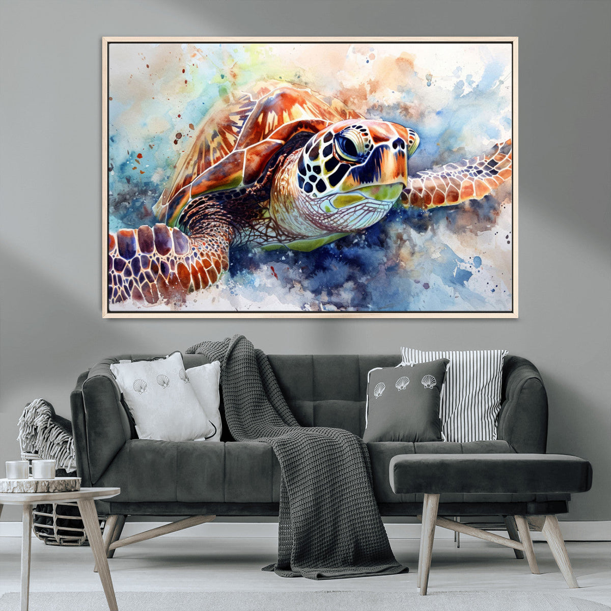 Watercolor Sea Turtle Wall Art Canvas Print - Vibrant Ocean