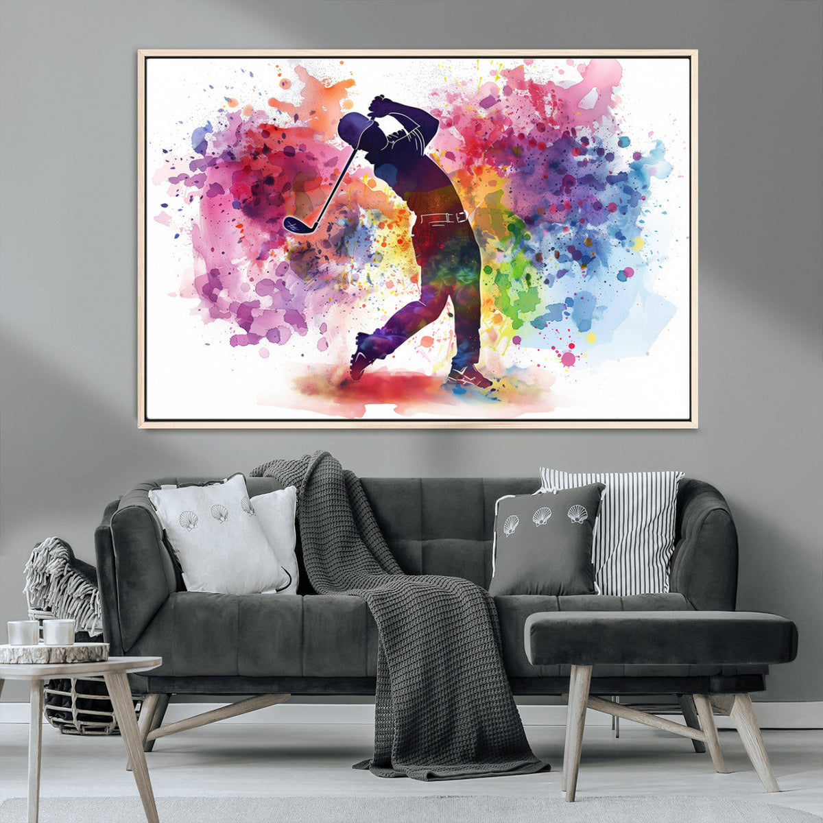 Colorful Golfer Swing Wall Art Canvas Print - Ready to Hang,