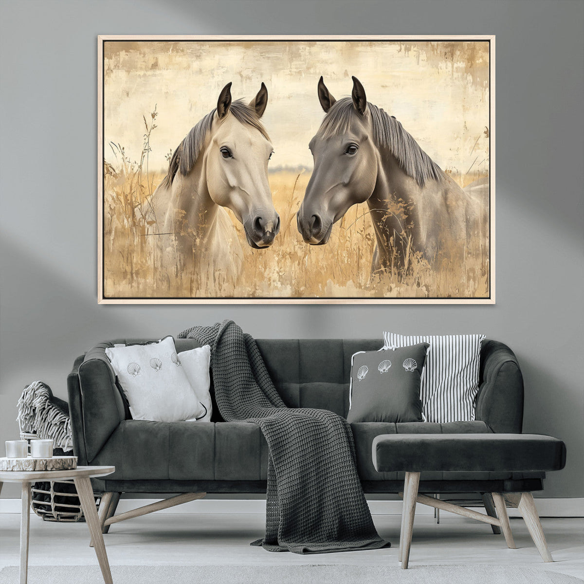 Chines Ink Style Grunge Horses Wall Art Canvas Print