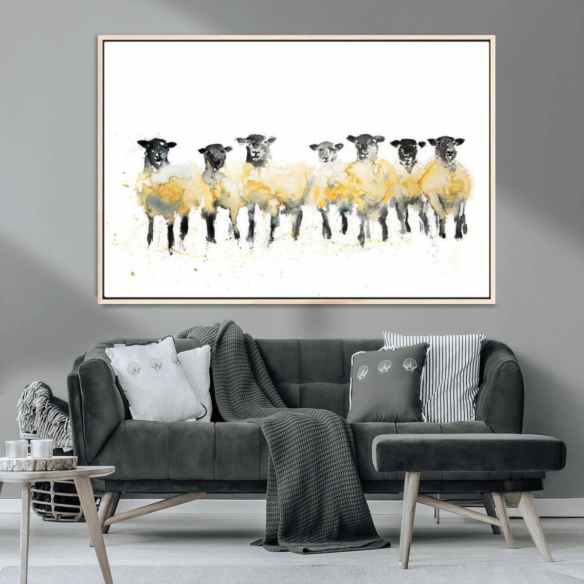 Farmhouse Wall Art Sheep Print | Ready to Hang Framed Canvas