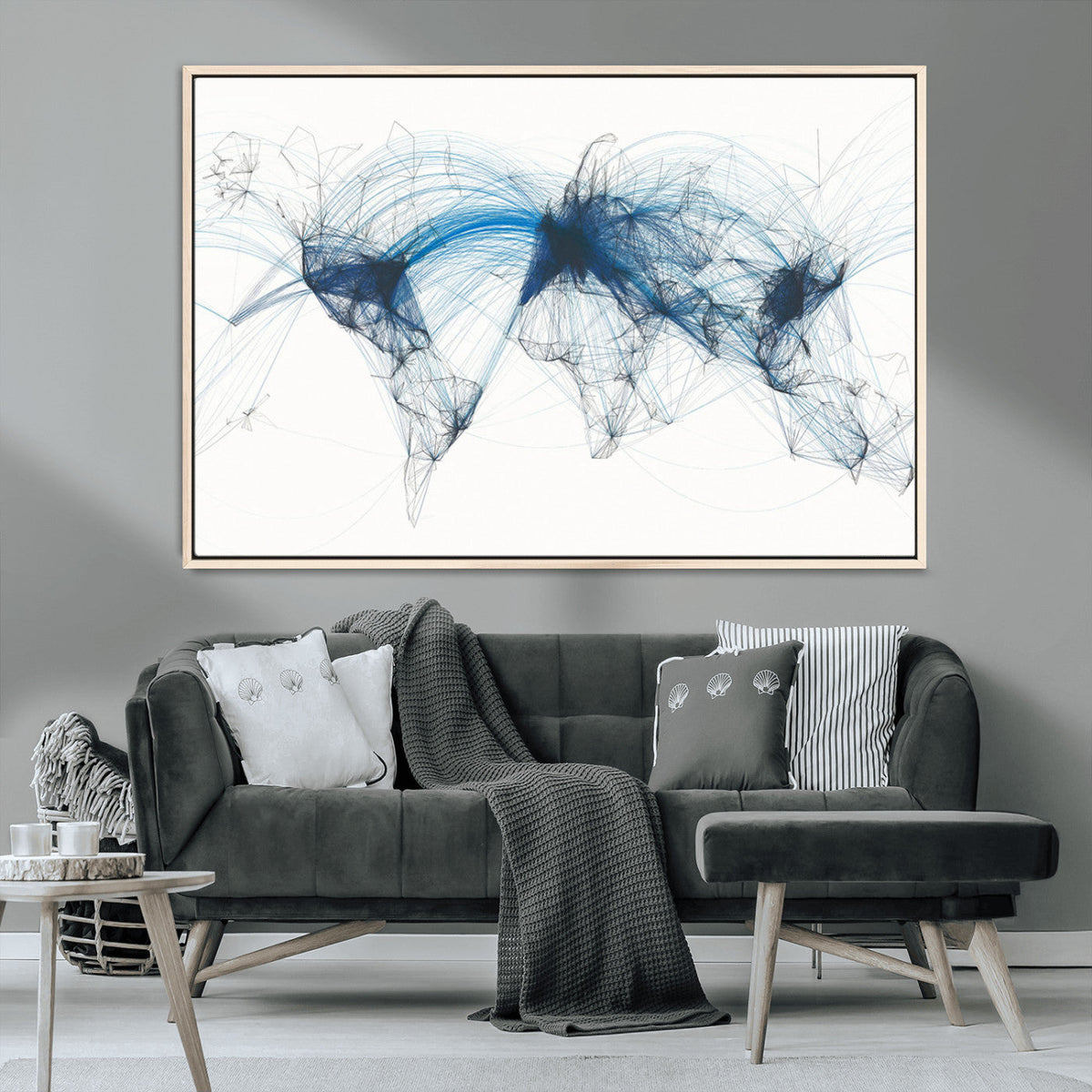 Flight Route Map Wall Art Canvas Print, Abstract Air Traffic