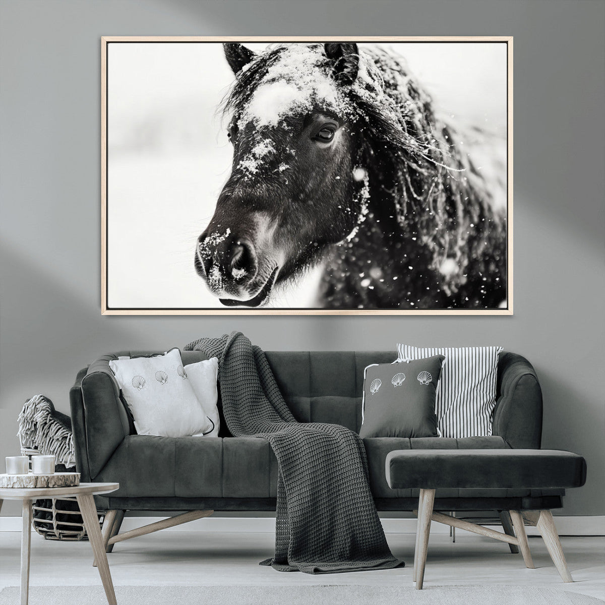 Framed Black and White Horse Wall Art | Ready to Hang and