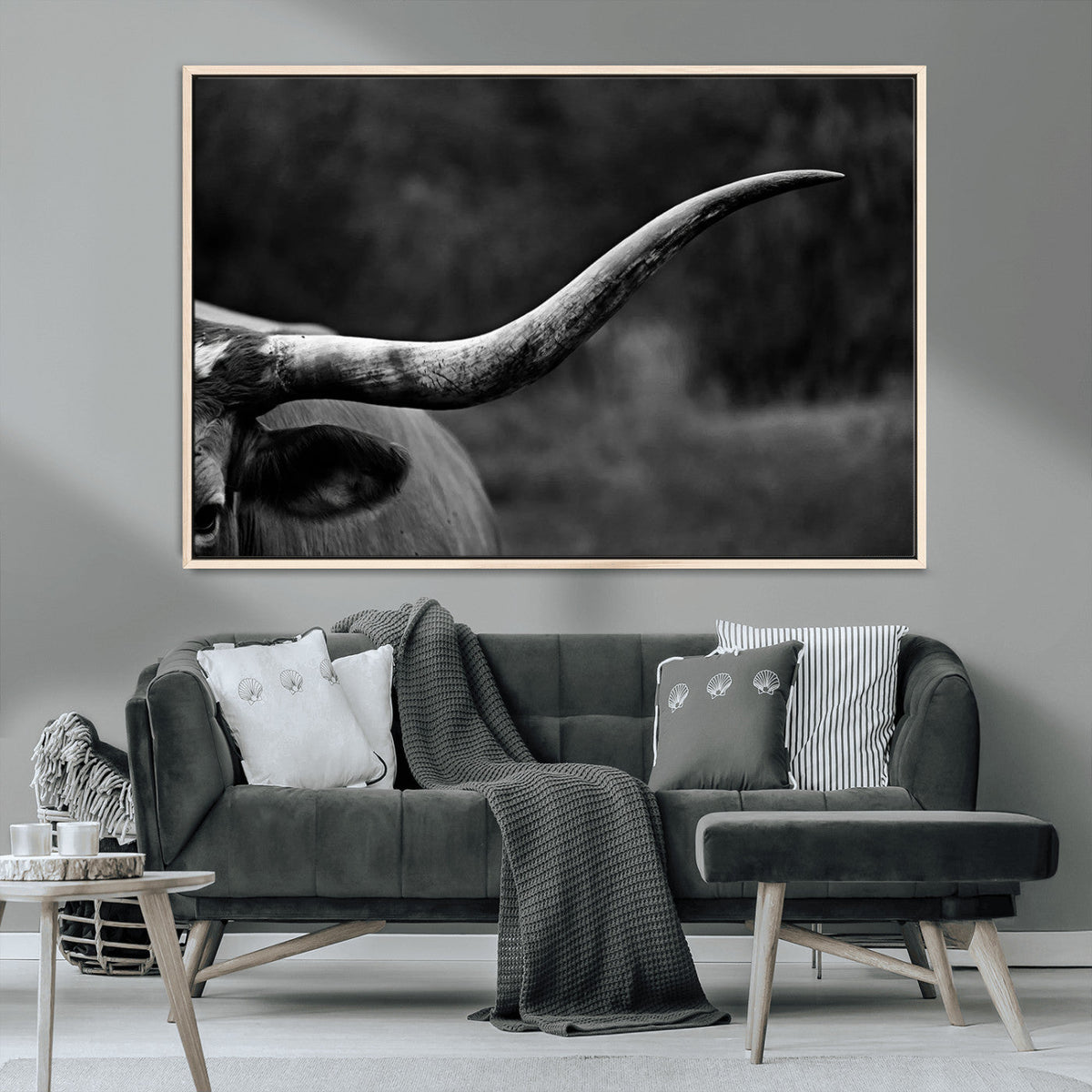 Cow Longhorn Wall Art | Black and White Print | Ready to