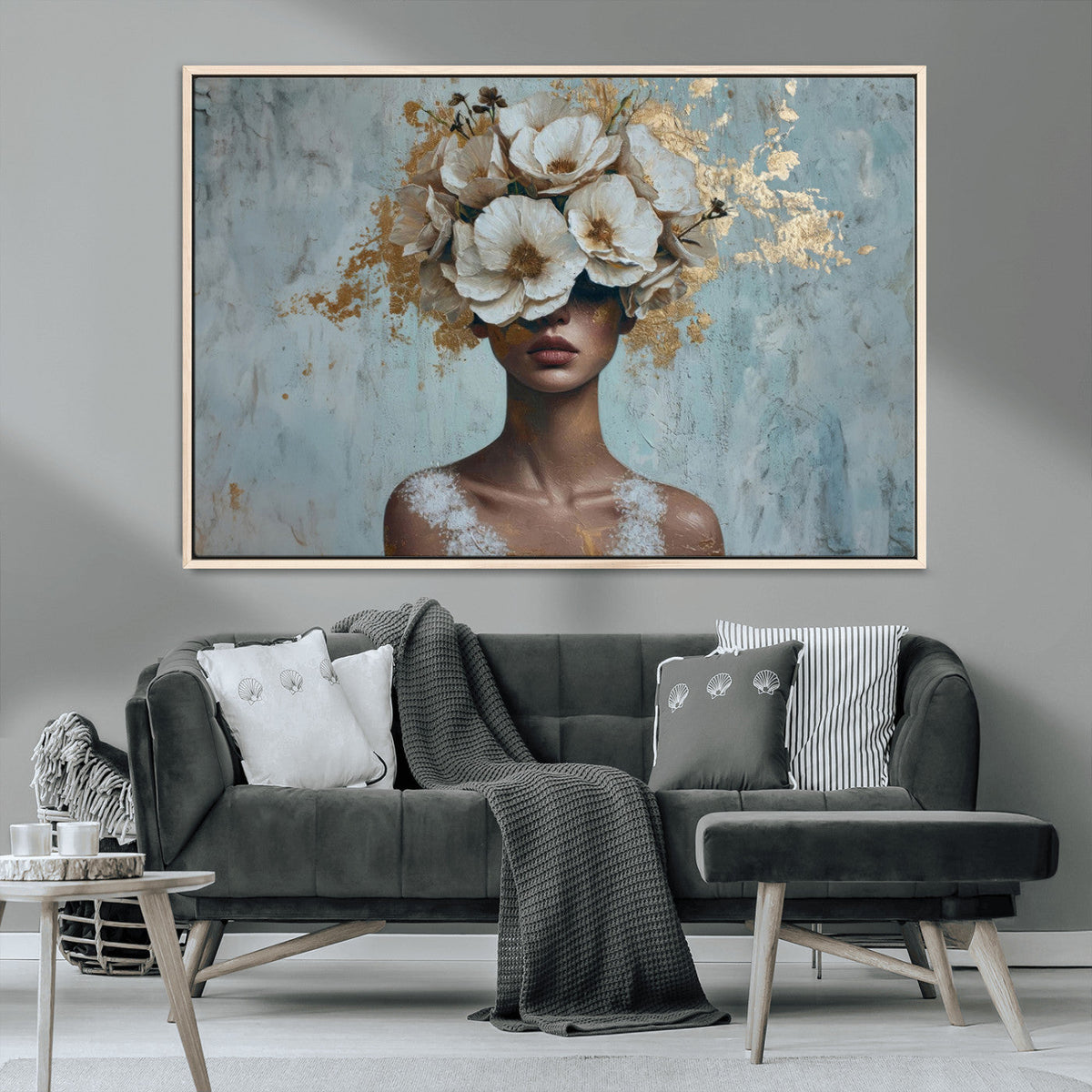 Golden Petal Wall Art - Petal Silhouette Woman Wall Art