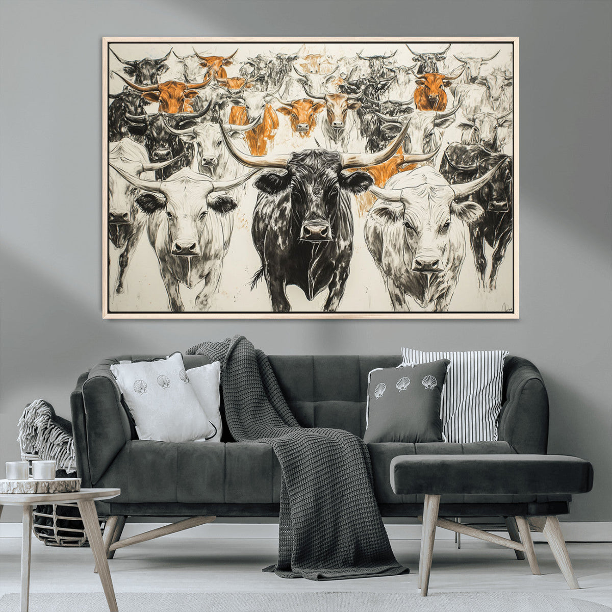 Farmhouse Wall Art | Western Longhorn Cattle Canvas Print |