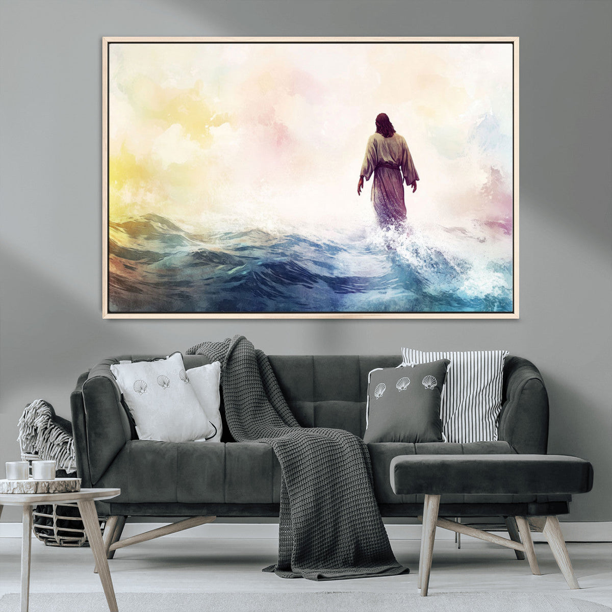 Watercolor Jesus Walking on Water Canvas Print, Christian