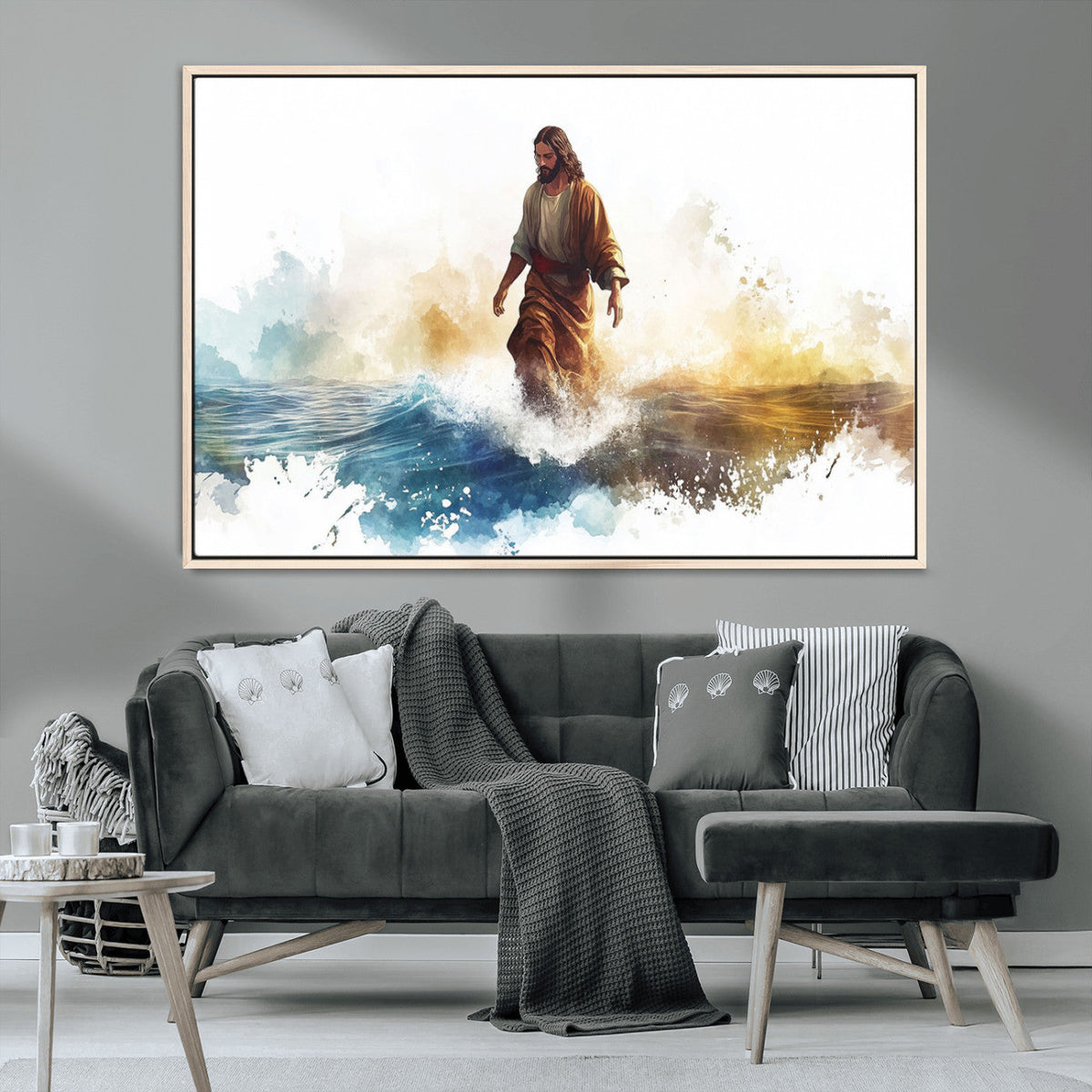 Watercolor Jesus Walking Wall Art Print, Jesus Water Canvas