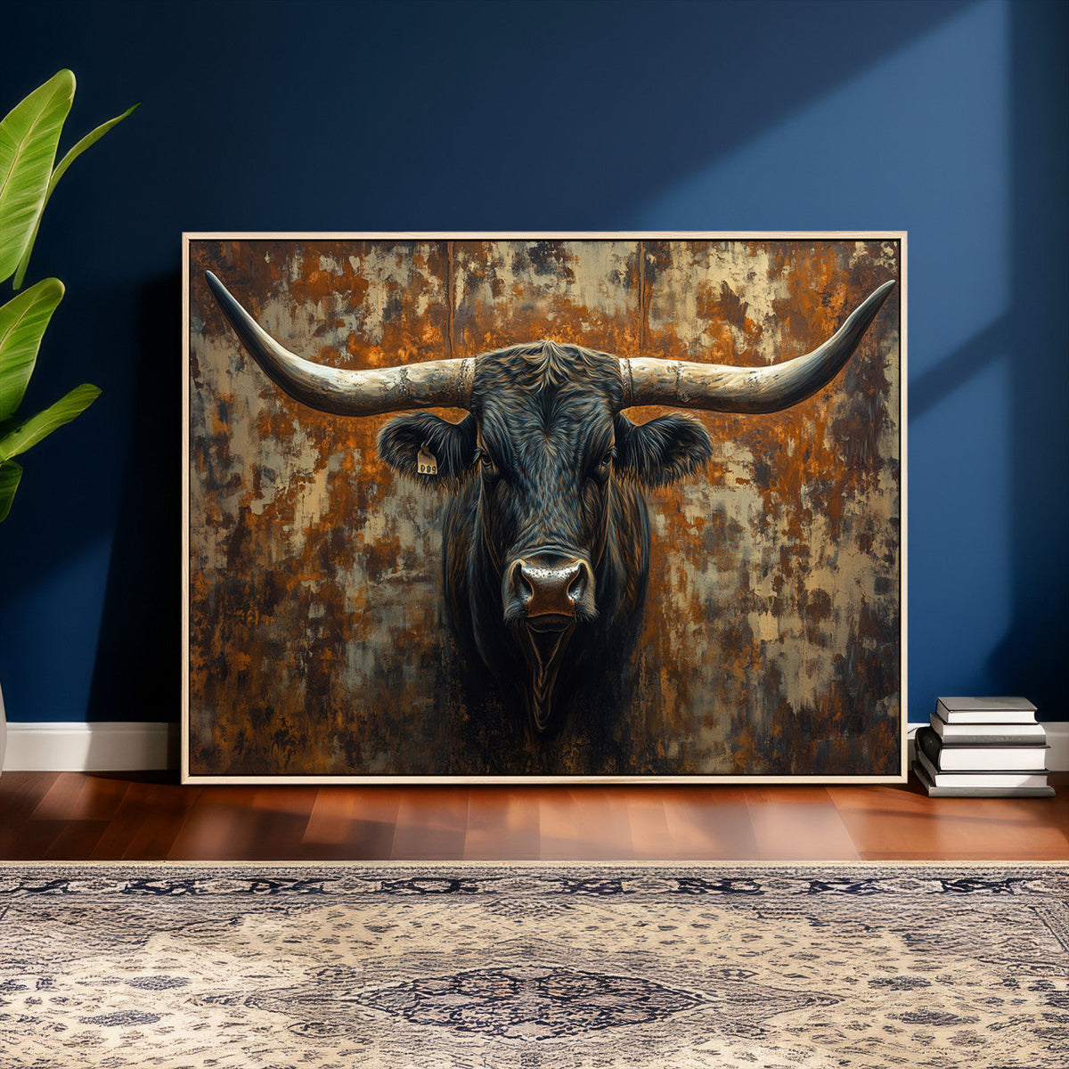 Longhorn Texas Cow Bull Wall Art | Rustic Farmhouse Canvas