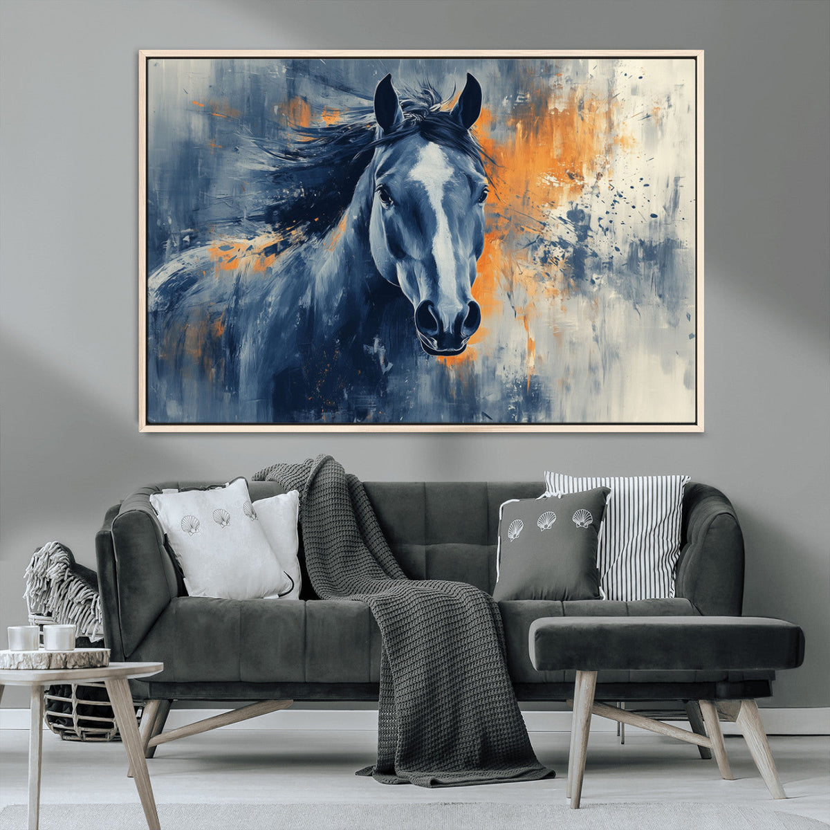 Abstract Blue Horse Wall Art Print Canvas | Horse Wall Art
