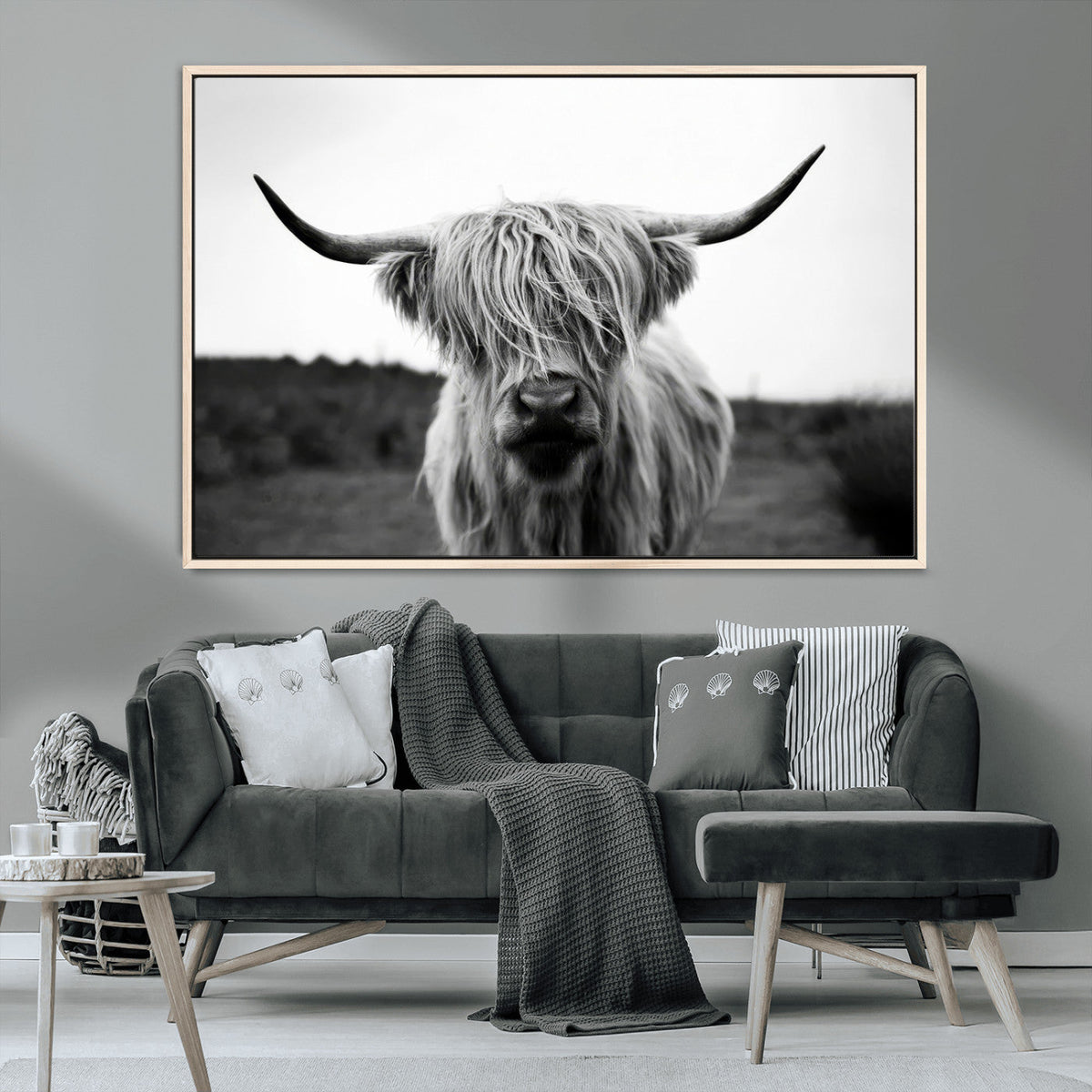 Highland Cow Wall Art | Black and White Farmhouse Decor |
