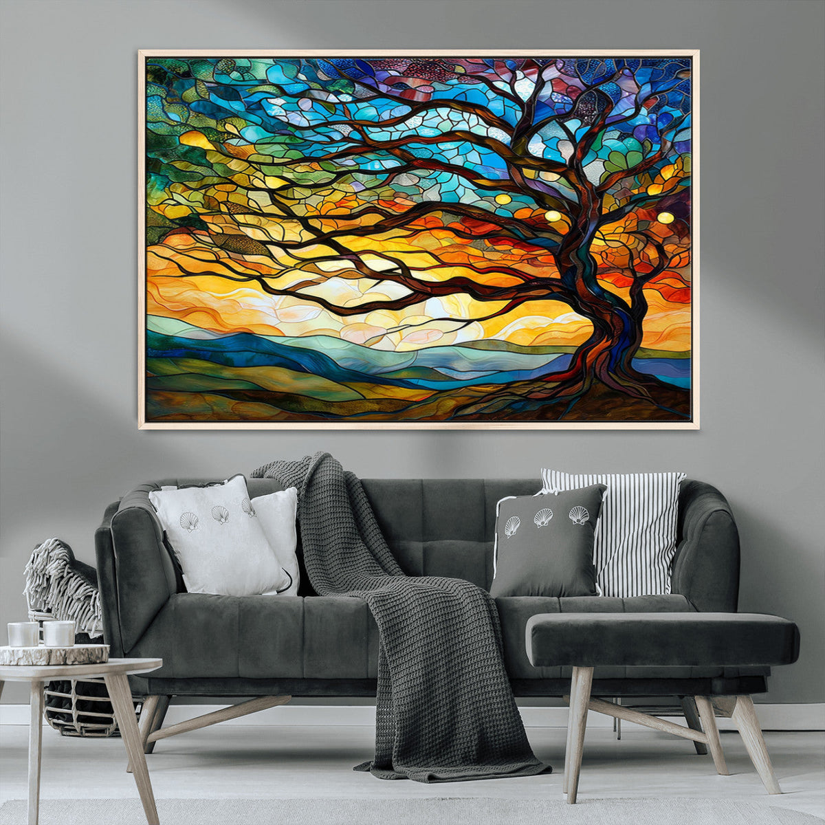 Vibrant Mosaic Tree of Life Wall Art | Stained Glass Style