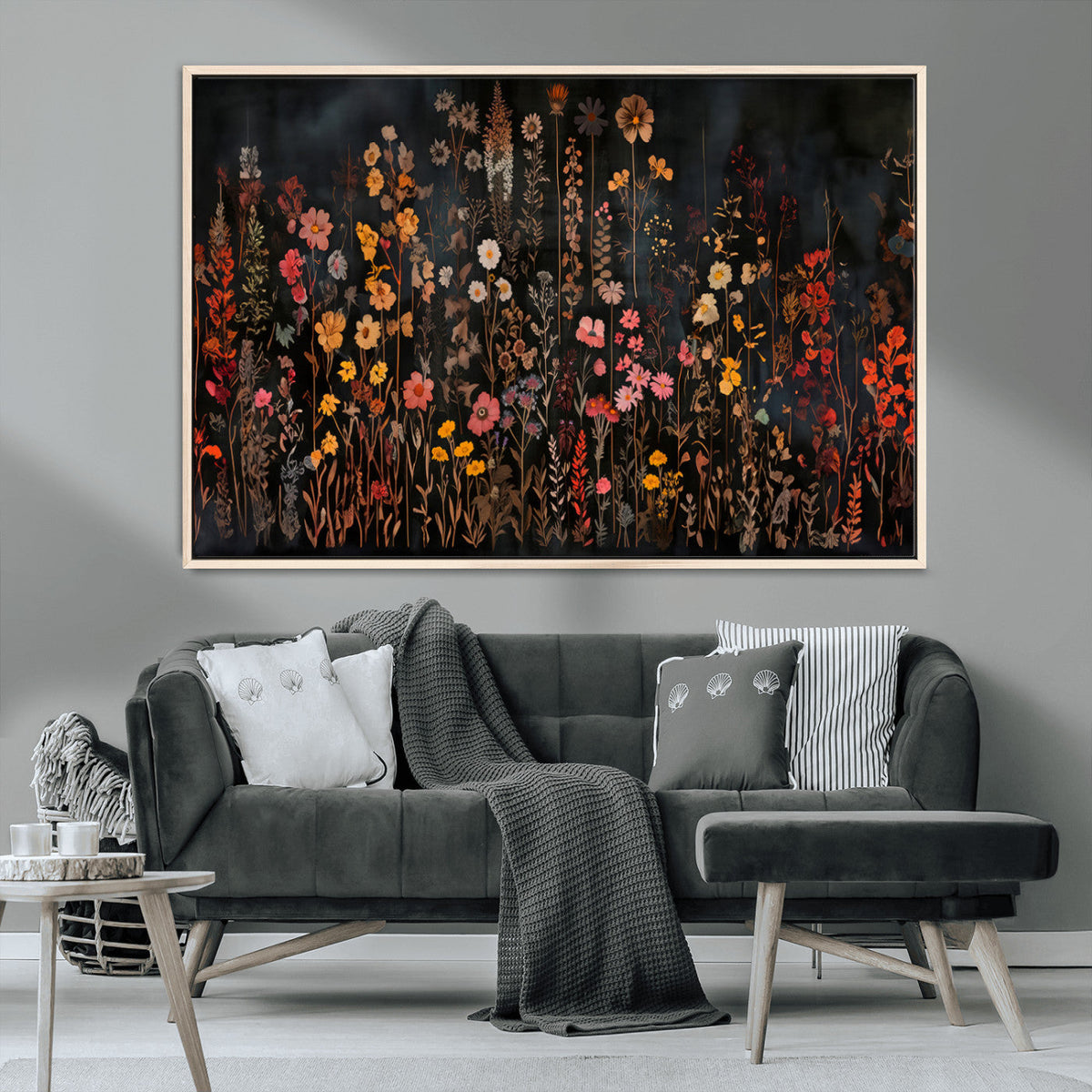 Large Floral Painting Print Illustration Flowers Canvas Wall