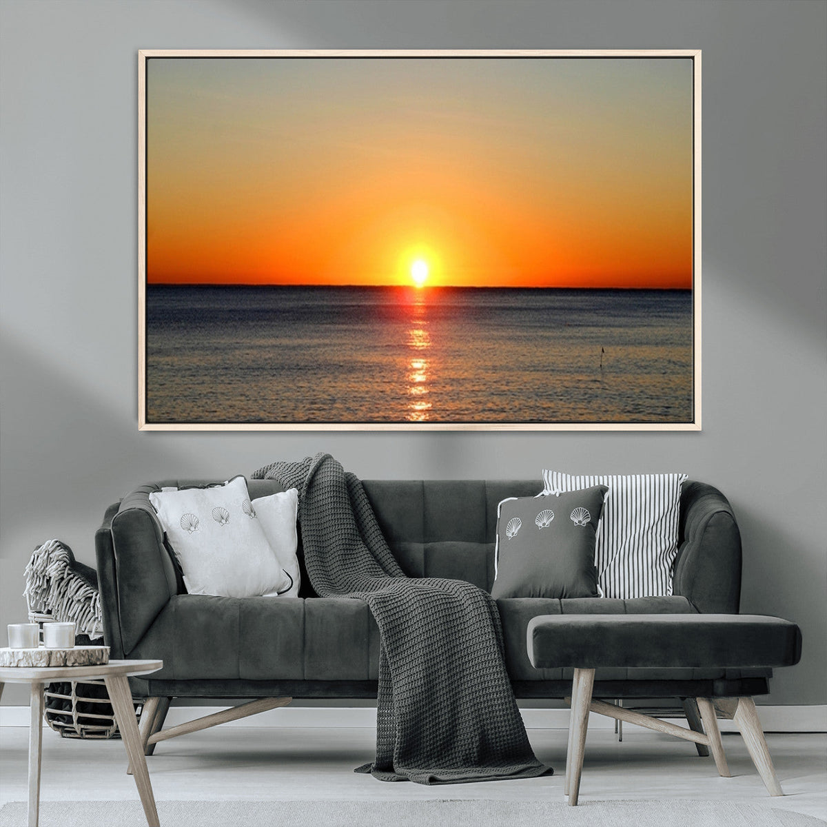 Golden Horizon Sunset Over Ocean Wall Art Canvas Print –