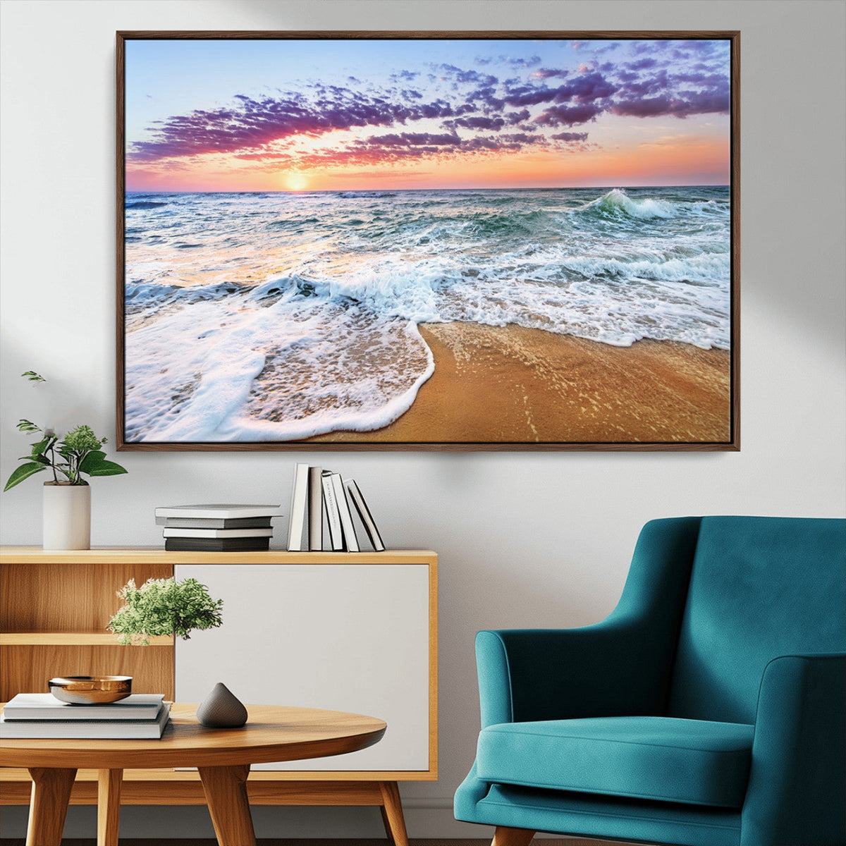 Coastal Sunset Art Beach Canvas Wall Art Print | Ocean Waves
