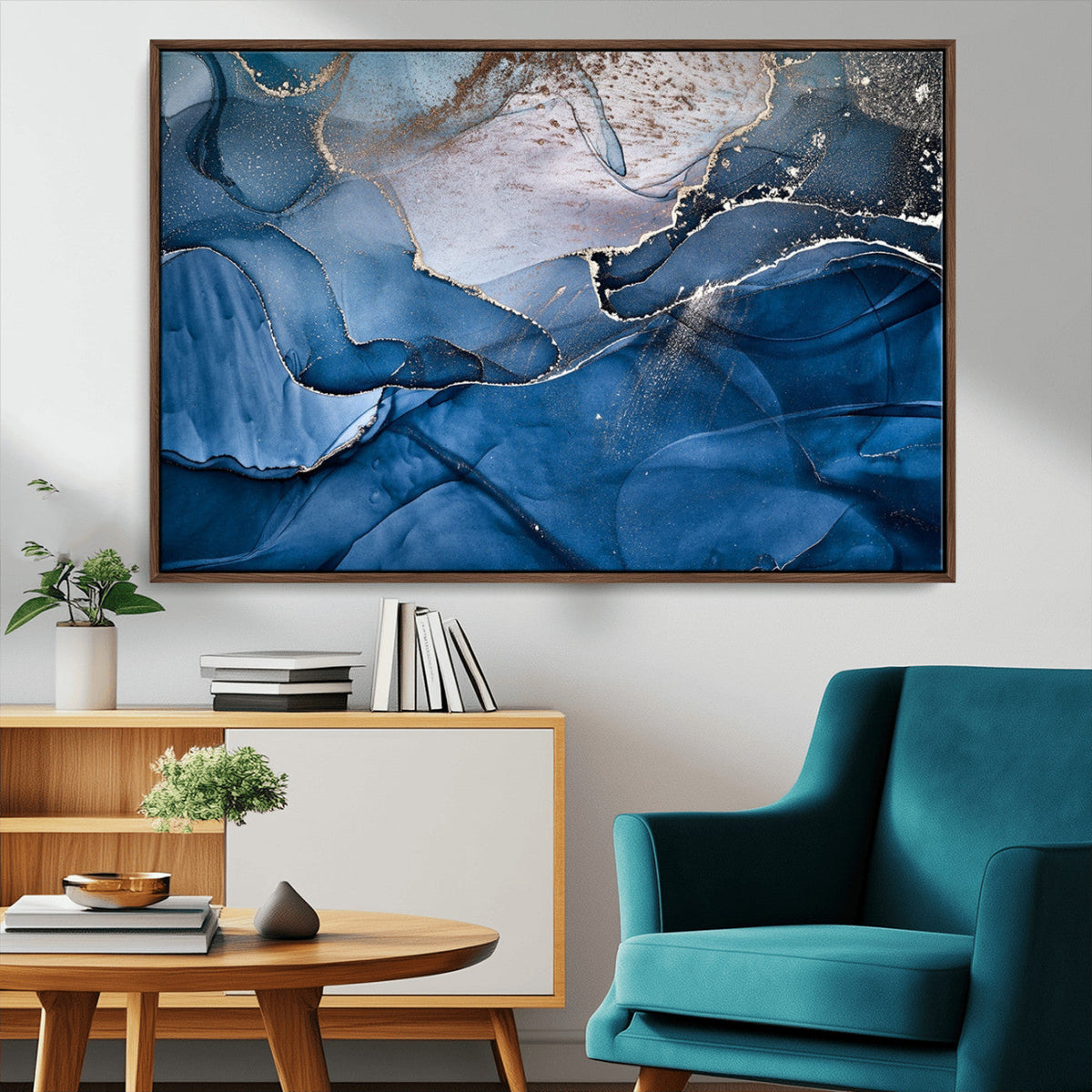 Navy Blue Canvas Art Abstract Print – Elegant Triptych