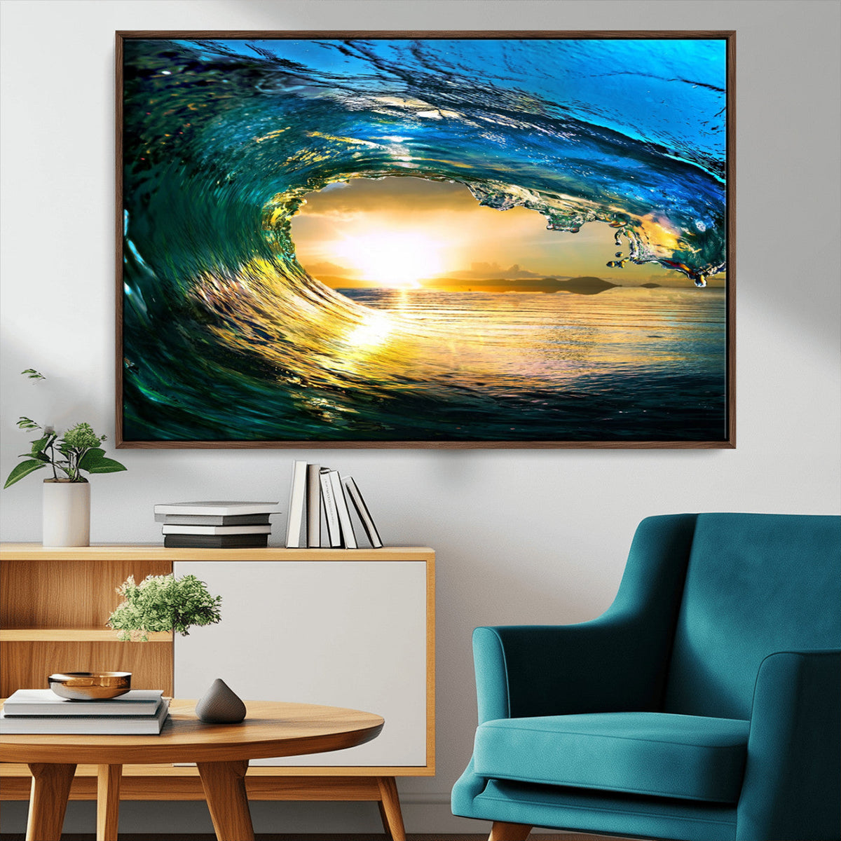 Ocean Wave at Sunset Canvas Art, Large Wall Print of Vibrant