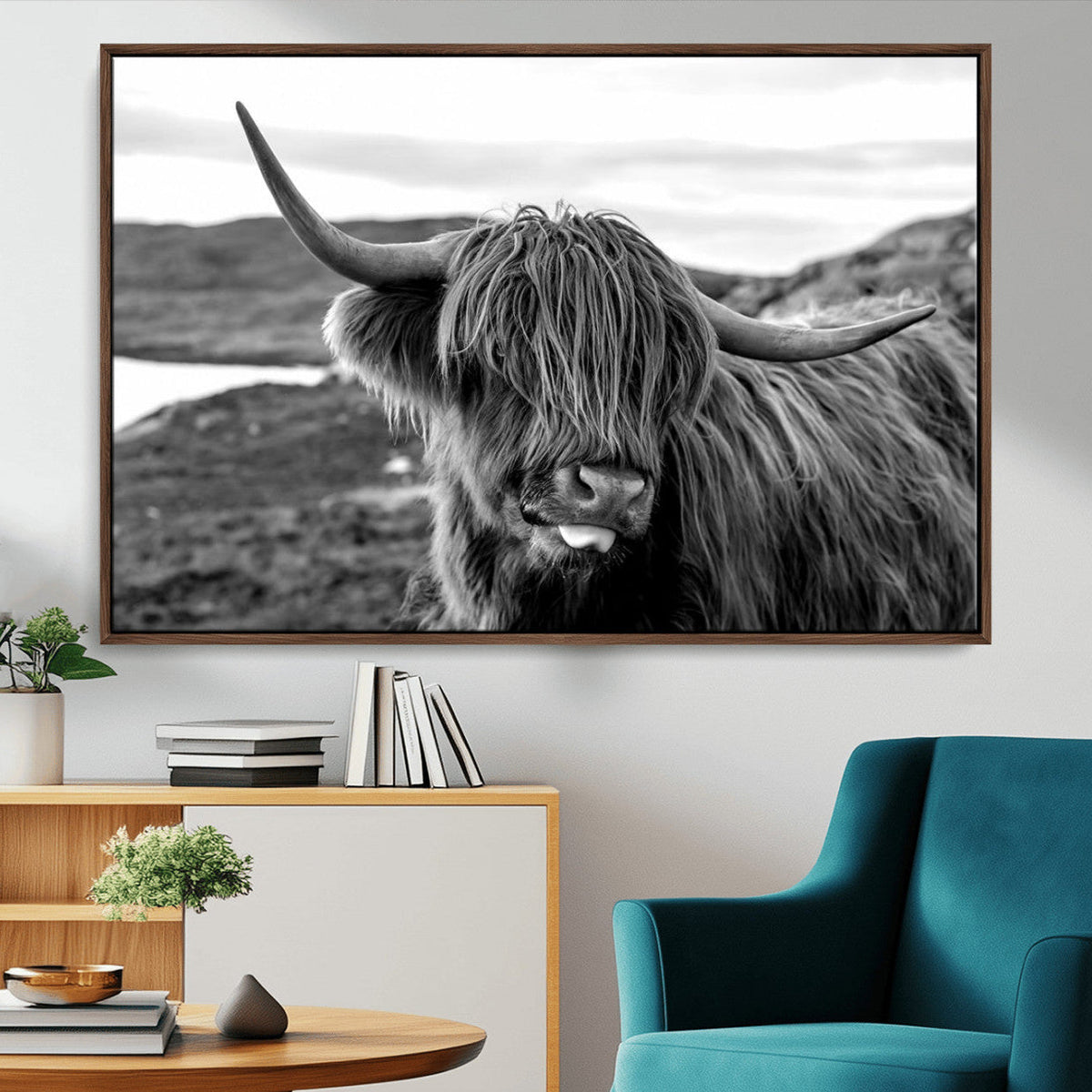 Longhorn Steer Canvas Print Wall Art, Highland Cow Canvas