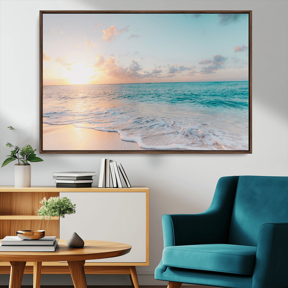 Tranquil Ocean Beach Sunset Canvas Wall Art | 3-Panel