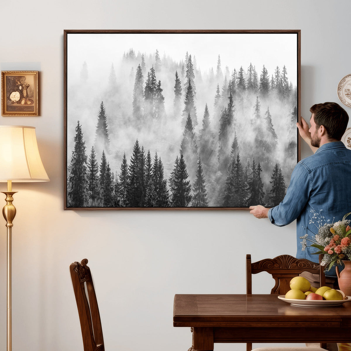 Forest Wall Art Print | Foggy Pine Forest Canvas Wall Art -
