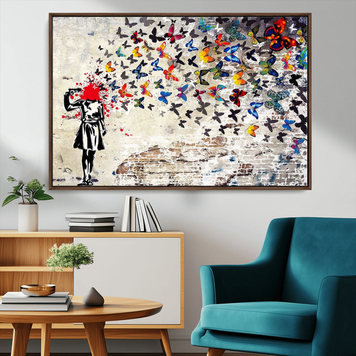 Banksy Art Butterfly Girl Explosion Canvas Art – Vibrant