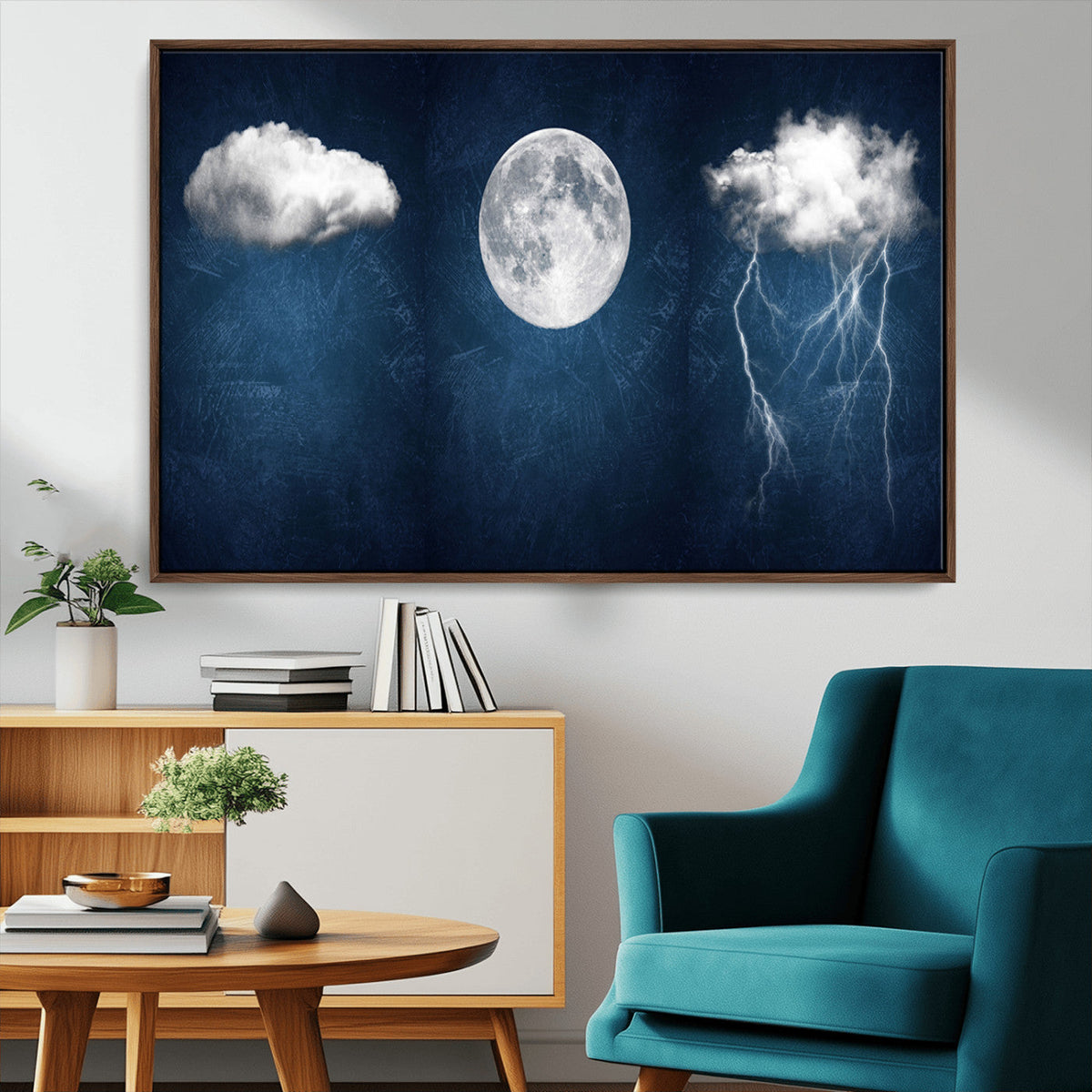 Dark Blue Cloud Art, 3 Piece Indigo Blue Wall Art, Aesthetic