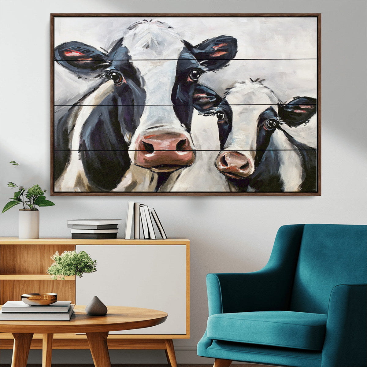 Vintage Baby and Mom Cattle Wall Art Canvas Print